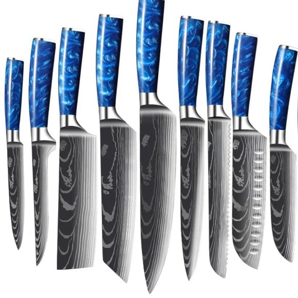 Other - Set of 9 Santoku Japanese knives, resin handle color blue